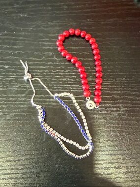 Red Beaded Bracelet and Blue Crystal Bracelet Set